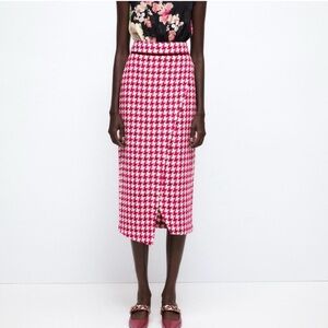 Zara Textured Weave Houndstooth Skirt